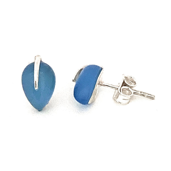 Small Blue Chalcedony Teardrop Stud Earrings