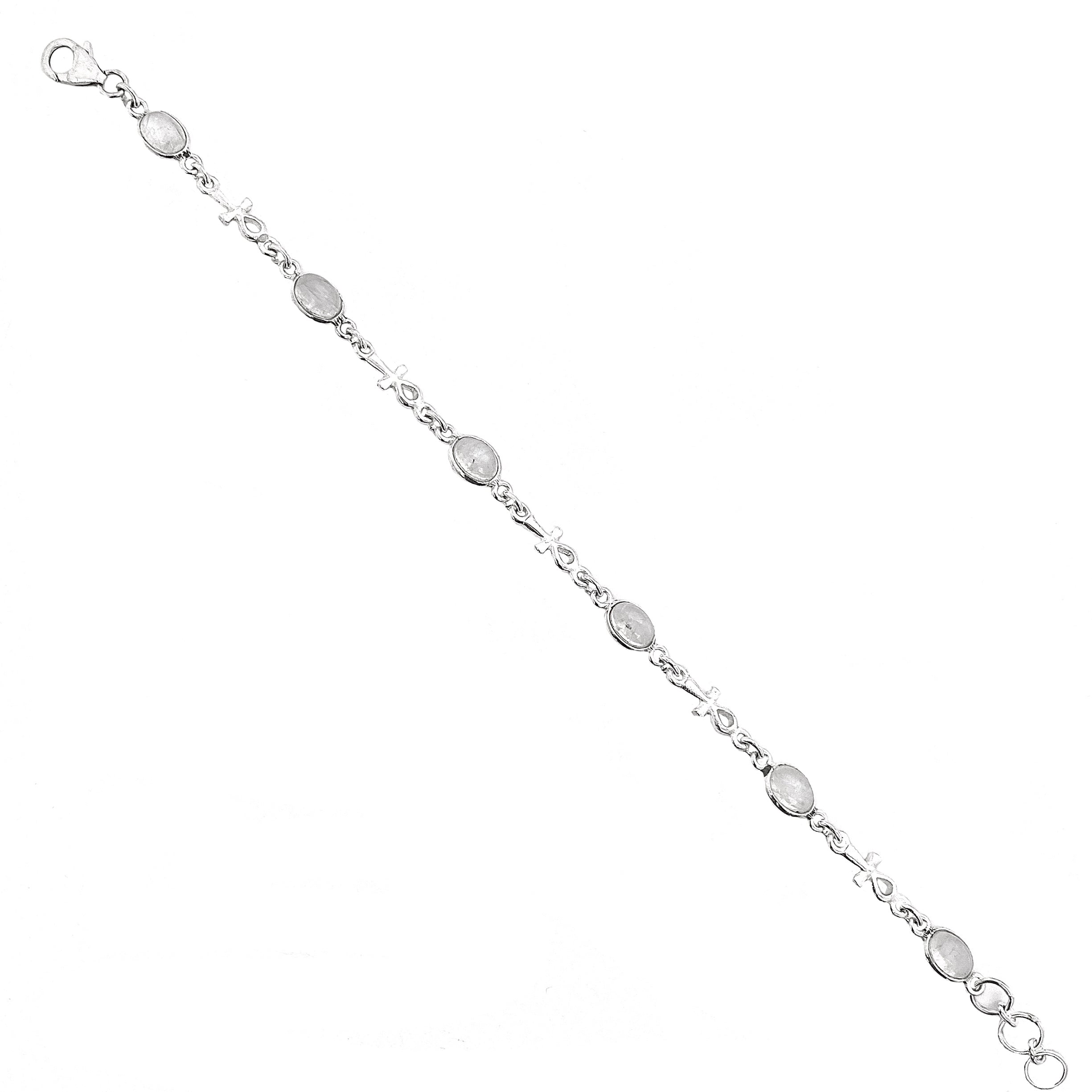 Ankh Cross Silver Moonstone Bracelet