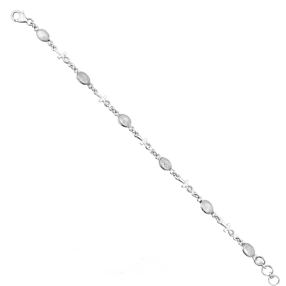 Ankh Cross Silver Moonstone Bracelet