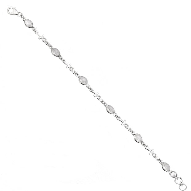Ankh Cross Silver Moonstone Bracelet