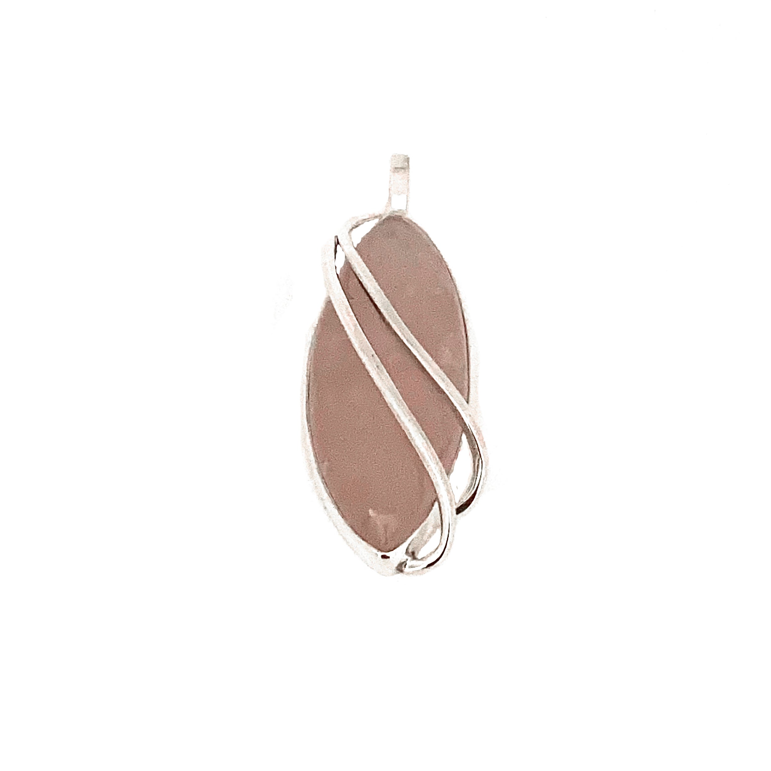 Silver Wavey Rose Quartz Pendant