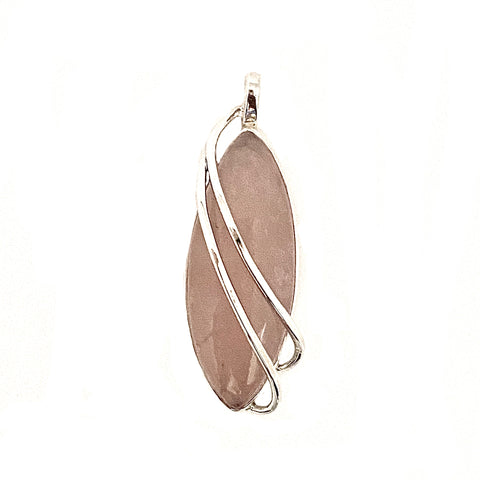 Silver Wavey Rose Quartz Pendant