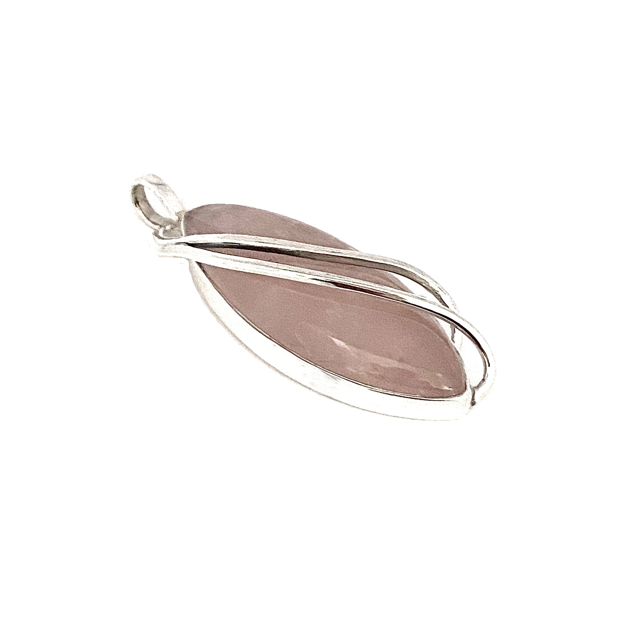 Silver Wavey Rose Quartz Pendant