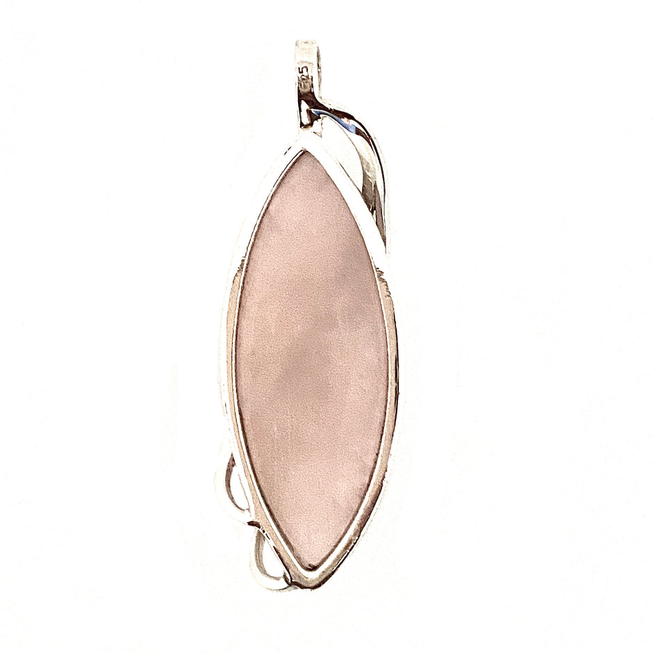 Silver Wavey Rose Quartz Pendant