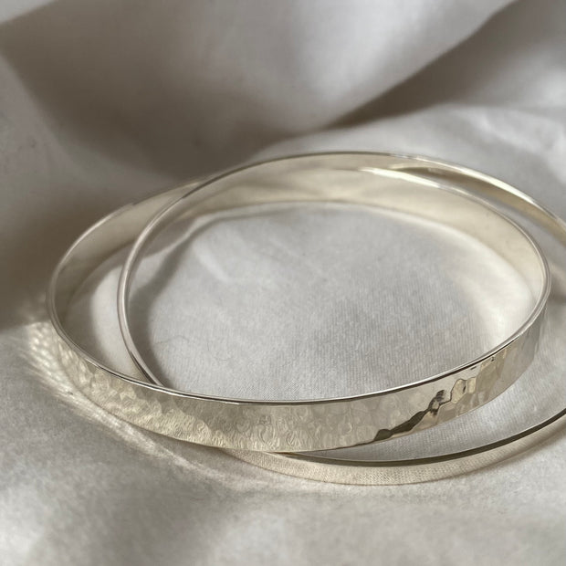 Textured silver double bangle