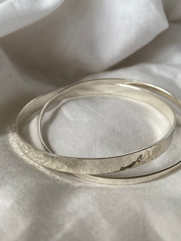 Textured silver double bangle