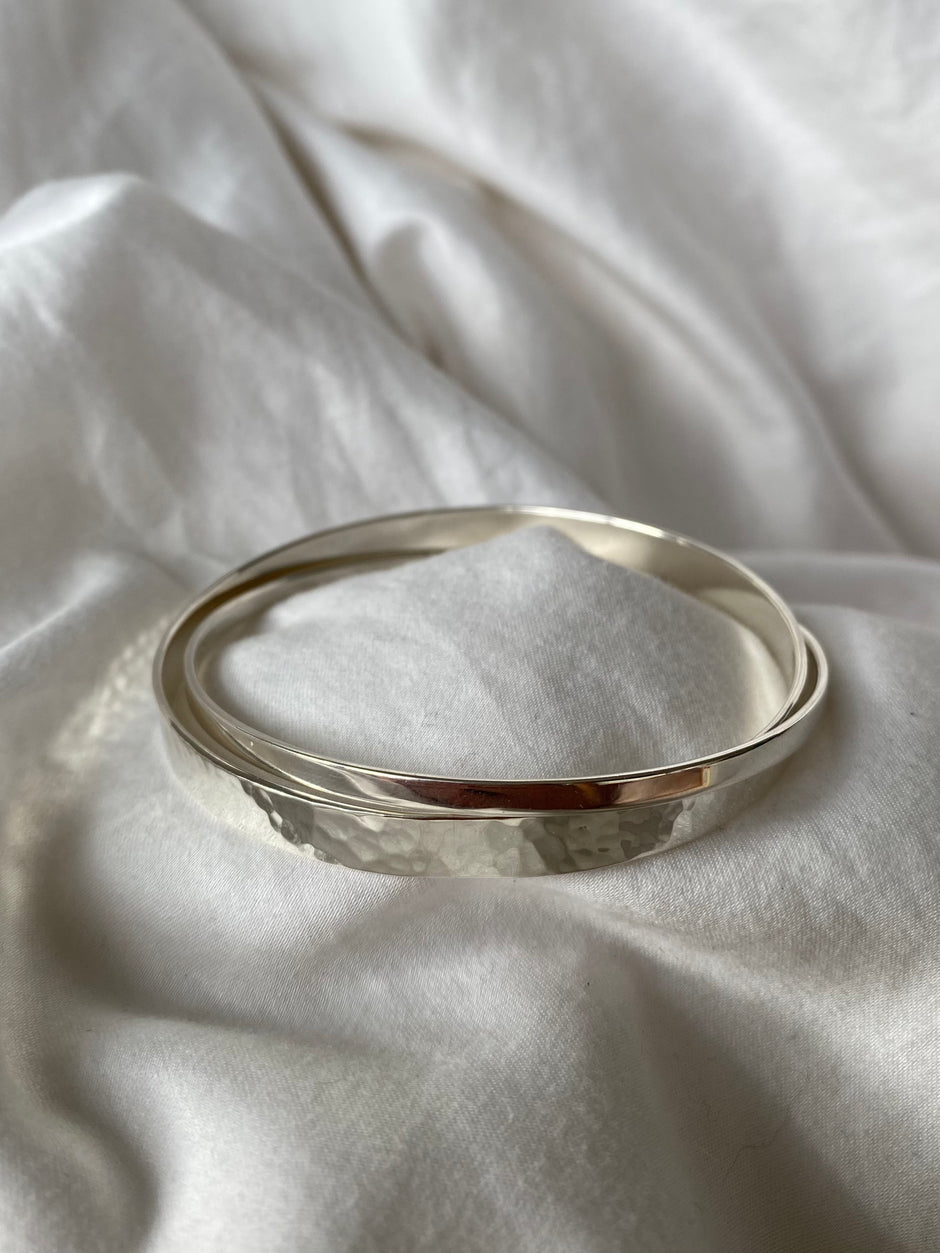 Textured silver double bangle