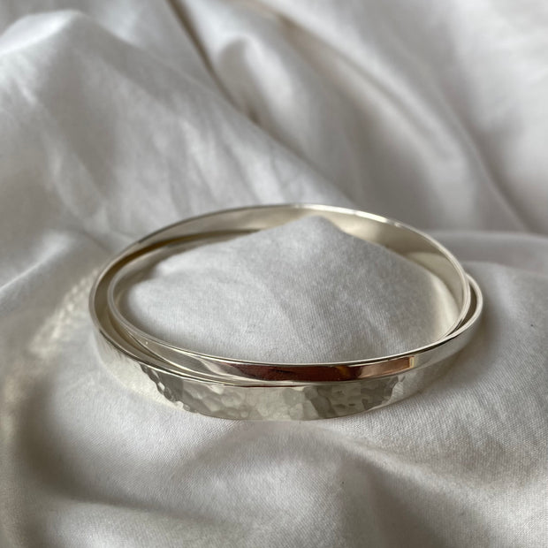 Textured silver double bangle