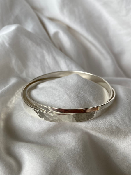 Textured silver double bangle