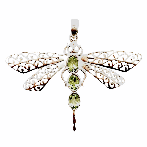 Silver Dragonfly Peridot Pendant