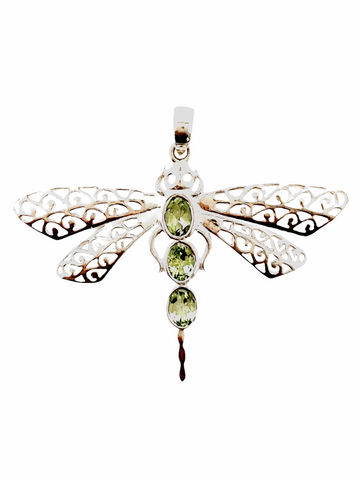 Silver Dragonfly Peridot Pendant