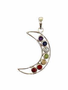 Silver Rainbow Crescent Pendant